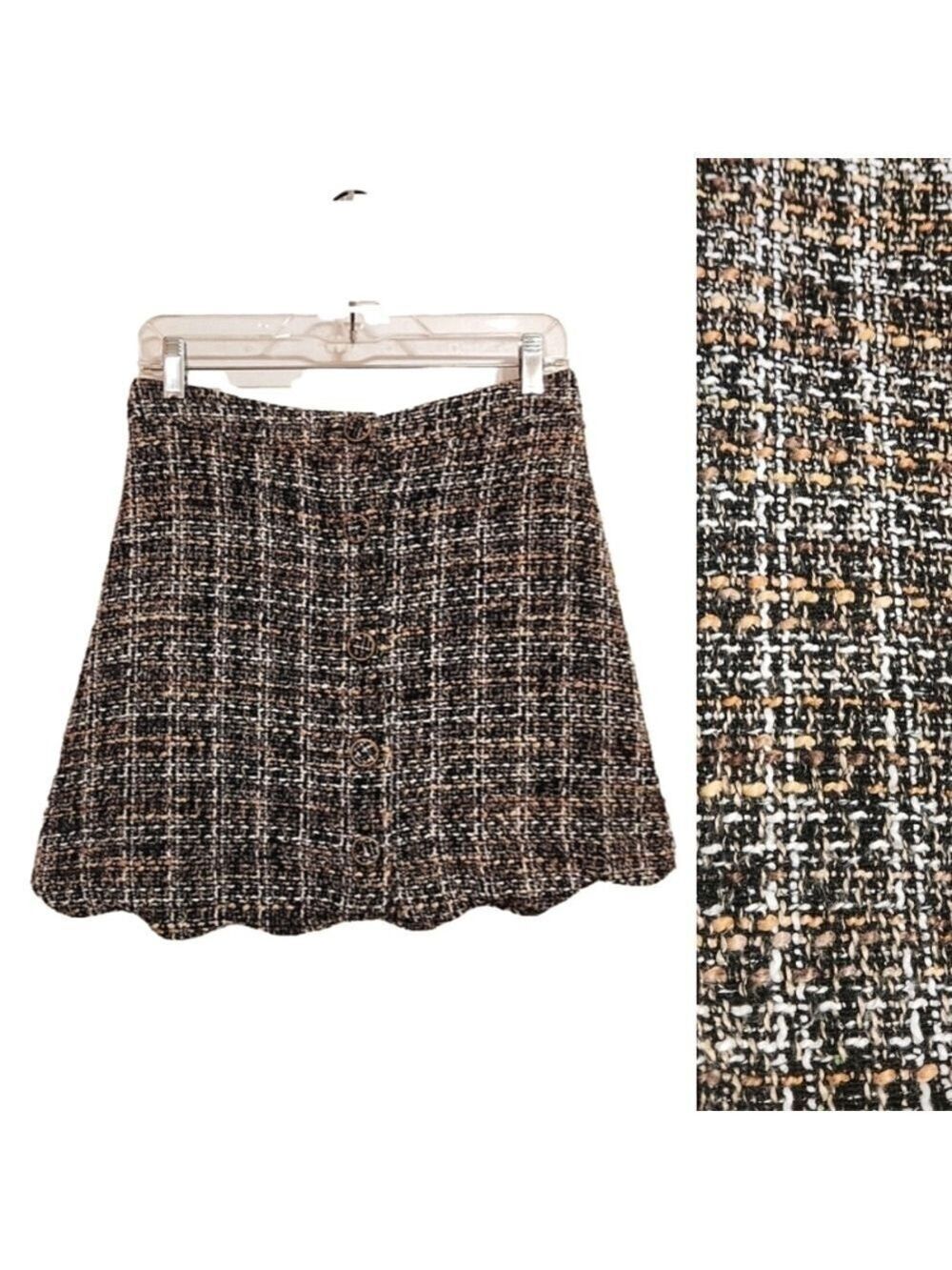 Blu Pepper Black Tan Tweed Mini A Line Skirt Medium